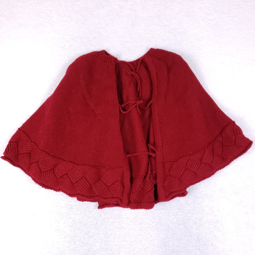 VINTAGE UNBRANDED Cable Knit Poncho Women OS Braided Hem Red Coquette Whimsigoth